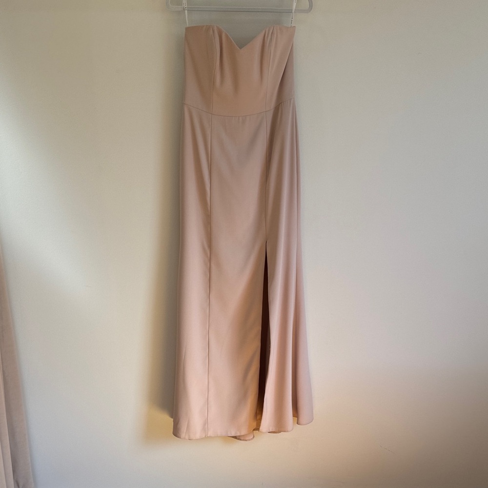 Beautiful Dessy crepe bridesmaids dress.